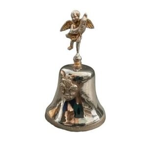 Vintage Brass Angel Handbell Silver‎ Tone Metal Bell Holiday Collection